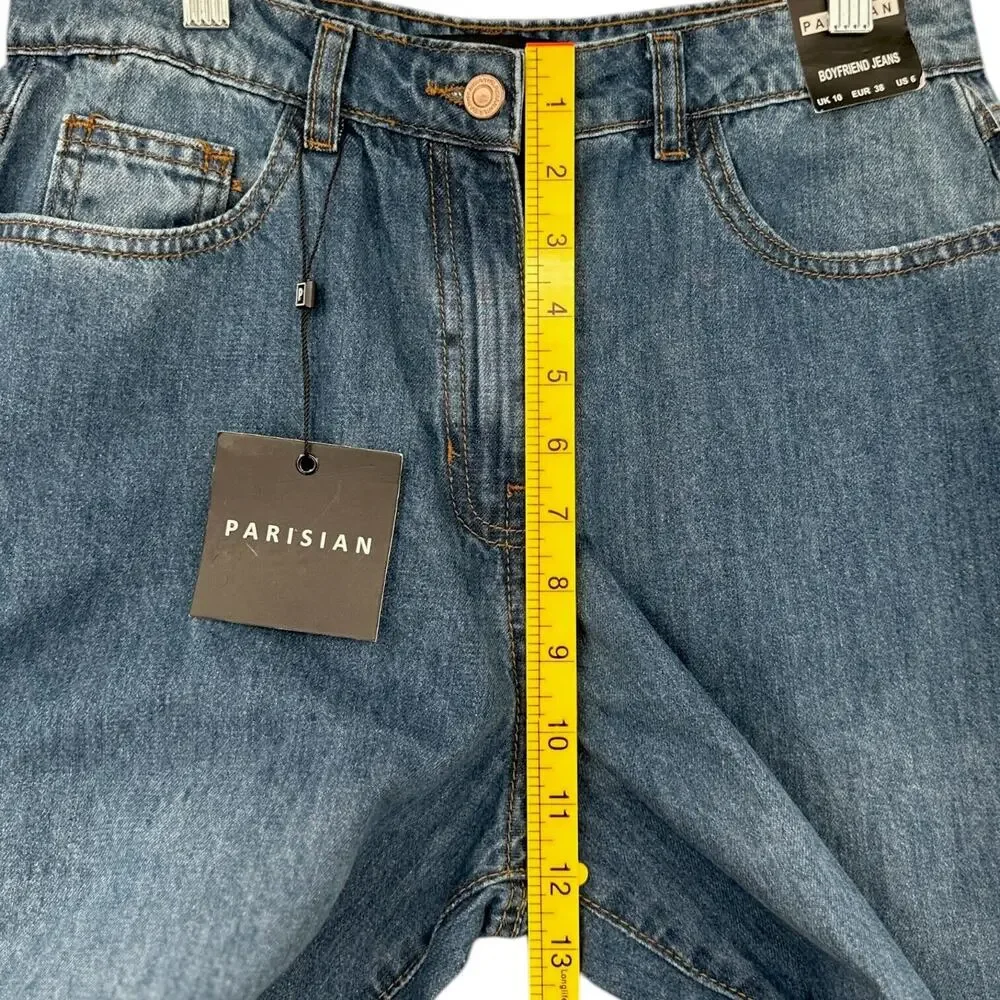 Parisian Medium Blue Wash Distressed Boyfriend High Waist Jeans Size‎ 6